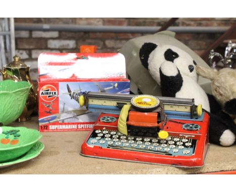 A VINTAGE CHILDS METTYPE TYPEWRITER AND AND AN AIRFIX SUPERMARINE SPITFIRE STARTER SET 
