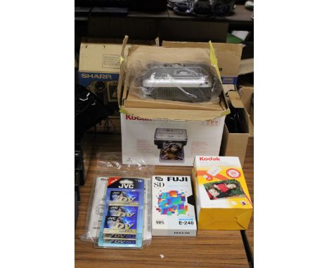 TWO SHARP VL-AH30H CAMCORDERS, BOTH BOXED WITH INSTRUCTIONS, A KODAK EASY SHARE PRINTER DOCK, BOXED,A KODAK PHOTO PAPER KIT, 
