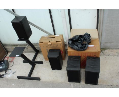 TWO SPEAKER STANDS AND TWO PAIRS OF MISSION SPEAKERS, MODEL NUMBERS MISSION 780 AND MISSION 731 PRO 