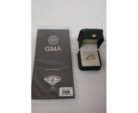 A 925 SILVER SOLITAIRE RING WITH A 1 CARAT MOISSANITE STONE, SIZE N, WITH RELATED PAPERWORK, BOXED 