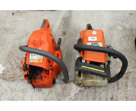 TWO PETROL CHAINSAW BODIES TO INCLUDE A STIHL O23 AND A HUSQVARNA 350 