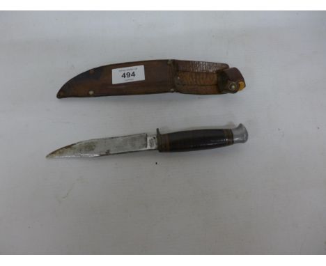 A KNIFE AND SCABBARD, 12.5CM BLADE STAMPED WILLIAM RODGERS 