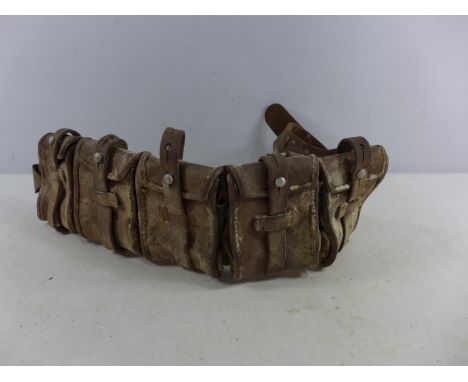 A VINTAGE LEATHER FIRE COMPARTMENT CARTRIDGE BELT 