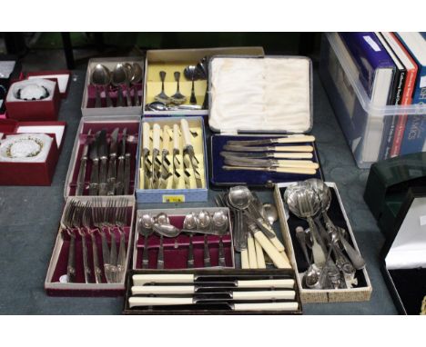 NINE BOXES OF VINTAGE FLATWARE PLUS SOME LOOSE 