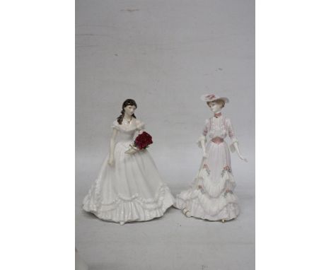 TWO LADY FIGURES TO INCLUDE, THE OFFICIAL ROYAL WORCESTER FIGURE OF THE YEAR 2000 AND A COALPORT, LADY EVELYN 