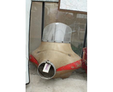 A VINTAGE FIBRE GLASS MOTORBIKE FRONT AND WINDSCREEN 
