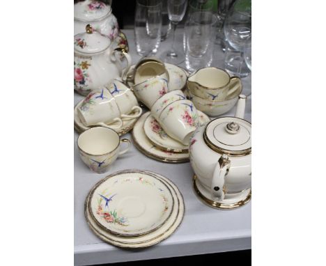 A J.FRYER &amp; SONS TEA SERVICE TO INCLUDE CUPS, SAUCERS, PLATES AND JUG PLUS A SADLER "RUBY WEDDING" TEA POT WITH A FURTHER