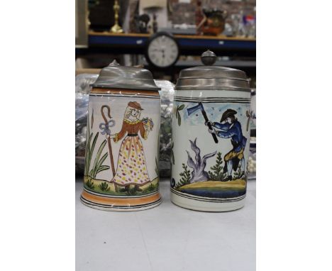 TWO LARGE LIMITED EDITION HAND PAINTED VINTAGE HOLSTEN STEINS, HEIGHT 20CM 