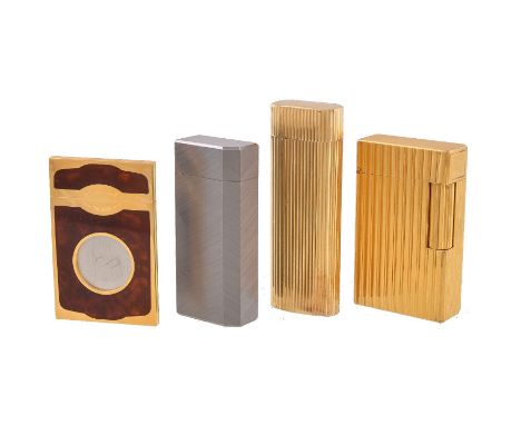 Cartier, a gold plated lighter, no. E86261, with reeded decoration, in a Cartier box and with a guarantee certificate, 7cm hi
