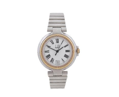 Dunhill, a stainless steel bracelet wristwatch, no. 6 111496, quartz movement, 7 jewels, cal. ETA 955 412, white dial, Roman 