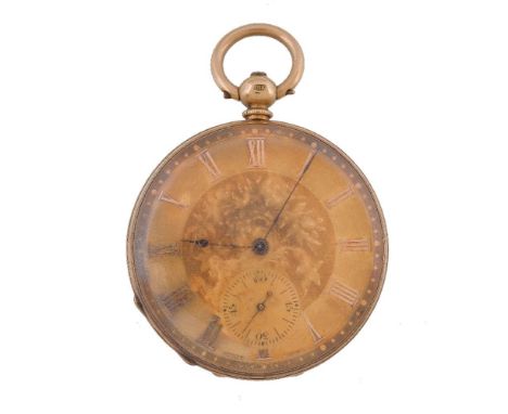 An 18 carat gold open face pocket watch, no. 81756, three quarter plate movement, three armed domed balance, flat balance spr