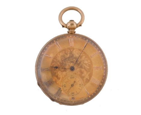 An 18 carat gold open face pocket watch, no. 81756, three quarter plate movement, three armed domed balance, flat balance spr