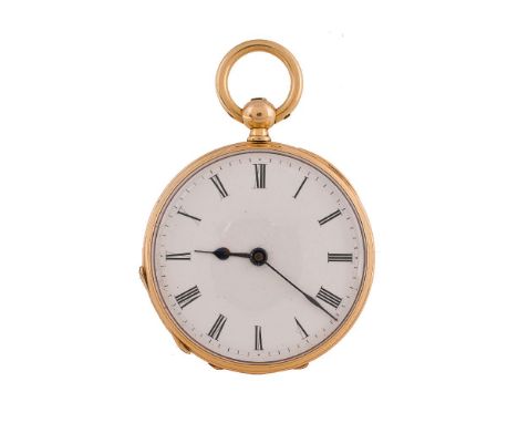 Patek Philippe & Co., an 18 carat gold open face pocket watch, no. 44957, cylinder movement, three armed domed balance, flat 