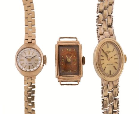 Rotary, a lady's 9 carat gold bracelet wristwatch, import mark for London 1975, manual wind movement, 21 jewels, gilt dial, a