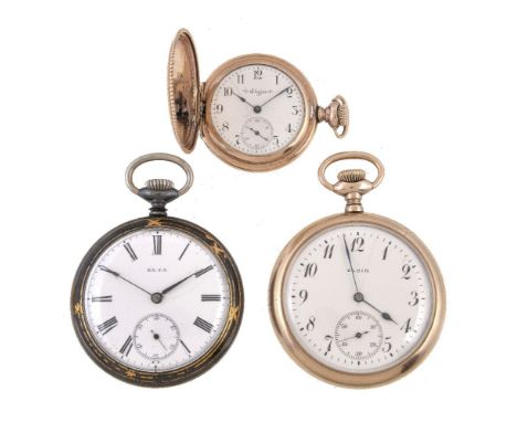 Elgin, a gold plated keyless wind full hunter pocket watch, no. 7045264, American lever movement, 15 jewels, engraved Elgin N