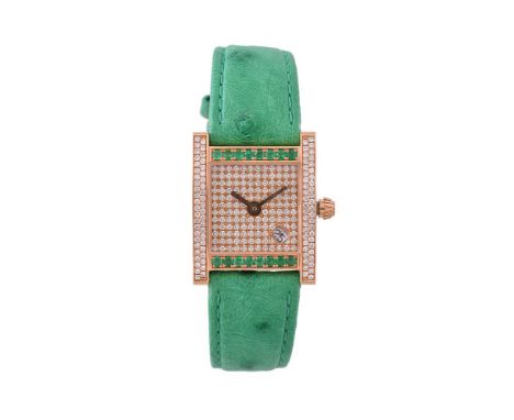 Roberge Pegase, a lady's limited edition gold, diamond and emerald wristwatch, no. 52/52, Swiss quartz movement, 6 jewels, ca