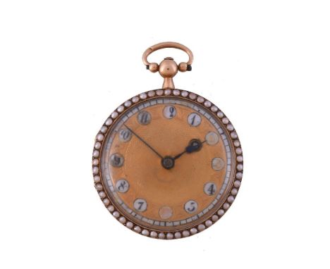 An early 19th century gold open face pocket watch, marks obscured, fusee movement, undersprung three armed flat balance, disc