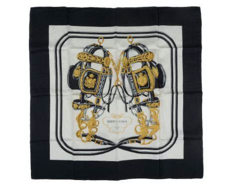 Hermes, Brides de Gala, a silk scarf, designed by  Hugo Grygkar, in cream with black borders, with rolled edges, 89cm x 90cm