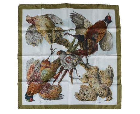 Hermes, Belle Chasse, a silk scarf, designed by Henri de Linares, with game birds on a white ground and green border, with ro
