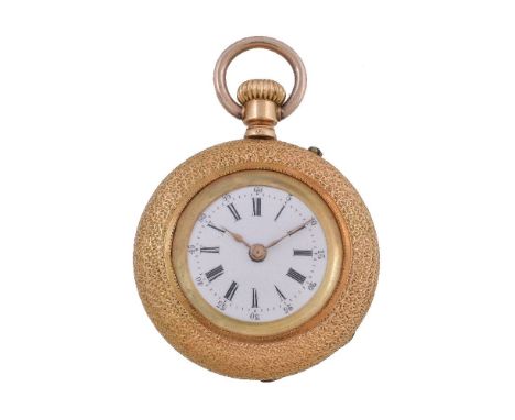 A French gold keyless wind open face pocket watch, no. 101886, cylinder movement, 8 jewels, three armed domed balance, white 