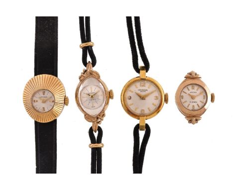 Enicar, a lady's 9 carat gold wristwatch, hallmarked London 1893, manual wind movement, 17 jewels, silvered dial, applied Ara
