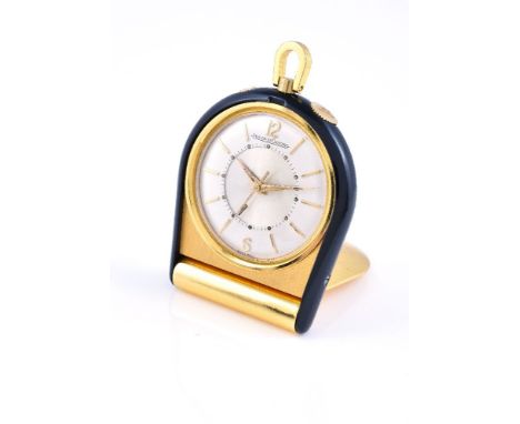 Jaeger LeCoultre, Memovox, a gold plated and black lacquer travel alarm clock, no. 855585, circa 1960, manual wind alarm move