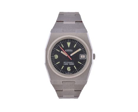 Roamer, Rockshell Cape Horn, ref. 522-5120.017, a stainless steel bracelet wristwatch, circa 1980, automatic movement, black 
