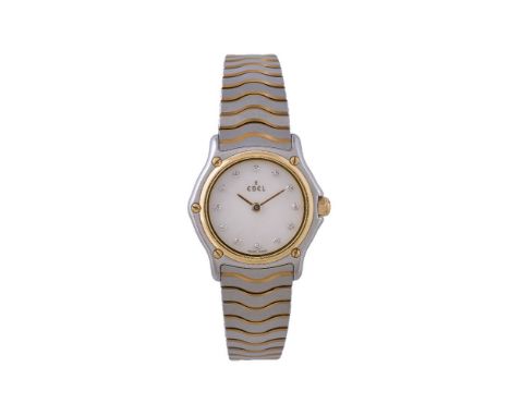 ϒ  Ebel, Classic Wave, a lady's two colour bracelet wristwatch, no. 51601980, quartz movement, mother of pearl dial, diamond 
