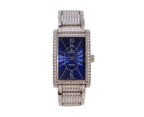 Montega, ref. EC40, a stainless steel and diamond bracelet wristwatch, Swiss quartz movement, 6 jewels, cal. ETA 256041, blue
