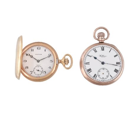 Waltham, a 9 carat gold keyless wind open face pocket watch, hallmarked Birmingham 1922, lever movement, bimetallic split bal