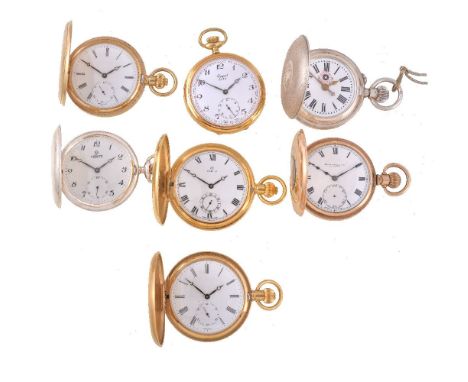 A collection of pocket watches, to include: Roskopf, a Swiss silver keyless wind full hunter pocket watch, circa 1900, three 