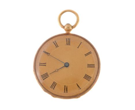 A gold coloured open face pocket watch, no. 59215, cylinder movement, three armed balance, flat balance spring, gilt dial wit