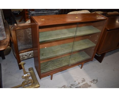 A vintage sapele bookcase, on dansette style legs, width approx. 92cm