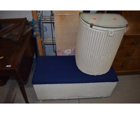 A vintage Lloyd Loom ottoman and demi lune laundry basket