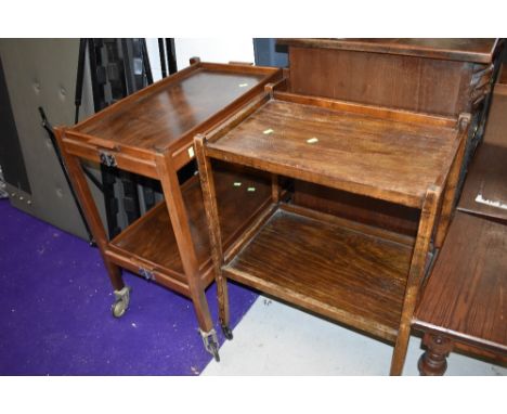a collapsible tea trolley with removable tray set and similar oak trolley
CONDITION REPORT - 59.5CM W x 39CM D&nbsp; X 75CM H