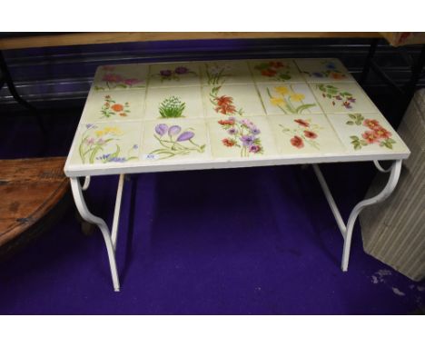 A vintage metal framed tile top occasional table, approx 50 x 80cm