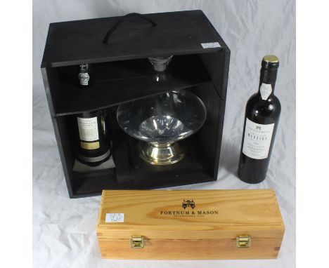 A bottle of 1992 Fortnum &amp; Mason 'Madeira' in fitted wooden box, together with a bottle of 1989 Marks &amp; Spencer Vinta