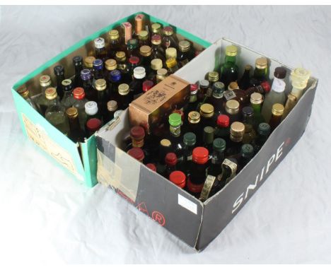 Approximately 80+ miniature bottles of spirit including Whisky, Cognac, Gin, and various liqueurs (in two shoe boxes) 