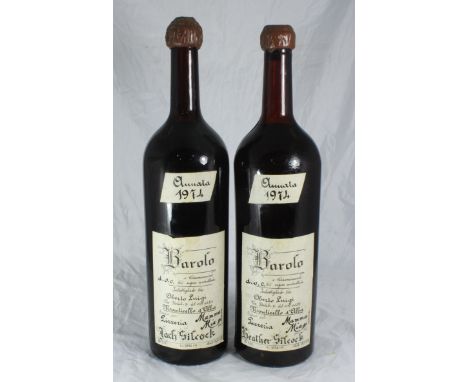 Two Jeroboam size Bordolese bottles of Italian 'Barolo' red wine, Piedmont, 1974 Vintage, labels and seals good 