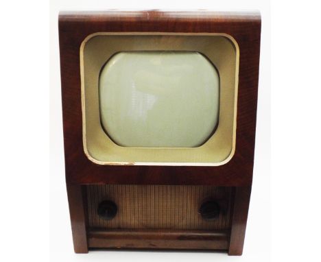 An HMV type 1807 table television receiver,circa 1949, HMV ivorine plaque to back states type 1804 Ser. No. 38547,405-line, w