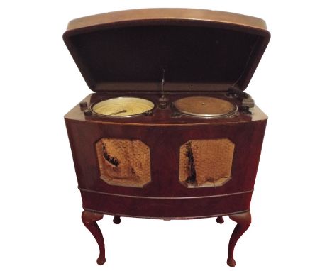 A McMichael type 365 Radiogram,Mid-1930s, With trademark light-change feature in bow-fronted walnut cabinet; with a length of