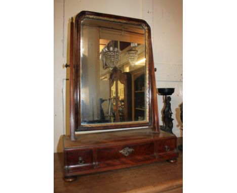 A 19th century box base dressing table mirror, with three drawers, on button feet, 44.5cm