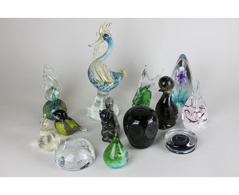 A collection of thirteen various glass paperweights including animal characters, pear shape and Caithness a/f)