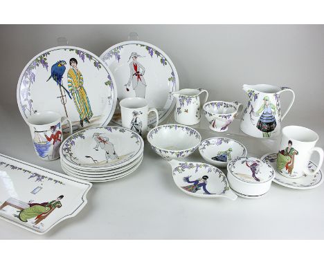 A collection of modern Villeroy and Boch design 1900 tableware including two large plates, six side plates, mugs, bowls, jugs