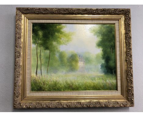 K. B. HANCOCK OIL ON CANVAS 'LES BORDS DU LEZ A CASTELNAU' SIGNED, FRAMED 49 X 39CM APPROX