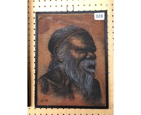 SAND PORTRAIT OF ABORIGINE BY K.J.FITZGERALD 23 X 31CM APPROX