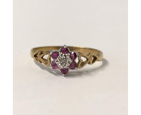 LADIES 9CT GOLD AMETHYST CLUSTER DRESS RING SIZE T 1.9G APPROX