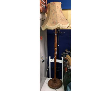 BEECH TURNED LAMP STANDARD WITH SHADE