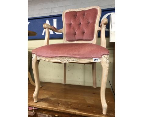 REPRODUCTION FRENCH STYLE LIMED BEECH BUTTON BACKED ELBOW CHAIR