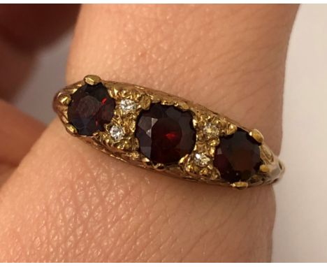 9CT GOLD RUBY AND CZ GYPSY STYLE RING SIZE R 3G APPROX